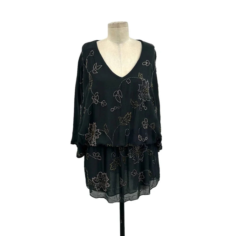Tolani Floral‎ Beaded Tunic Dress Dolman Batwing Sleeve Size Small